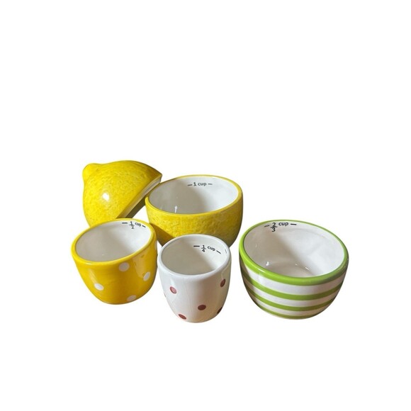 Jessie Steele Lemon Nesting Measuring Cups Set Vintage CR Gibson Ceramic 5 Pc - Picture 5 of 12